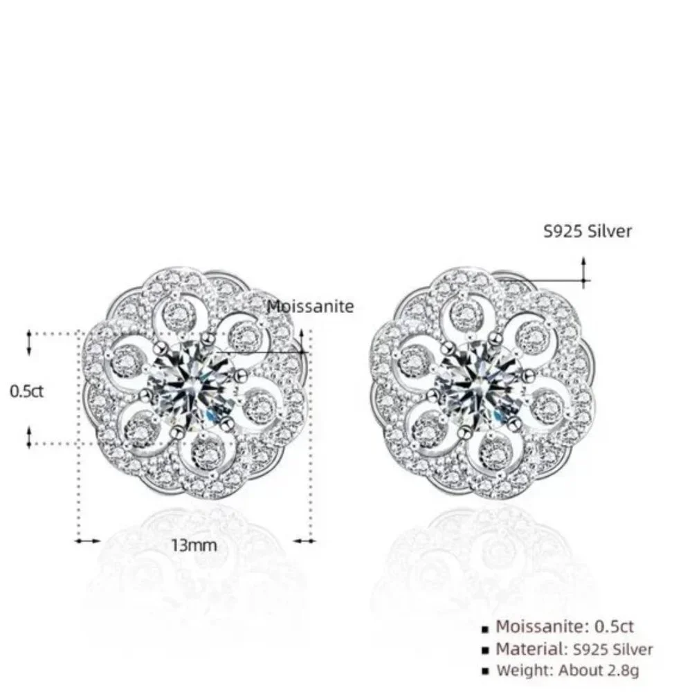 Certified 1ct. t.w. Diamond Moissanite Flower Stud Earrings NEW